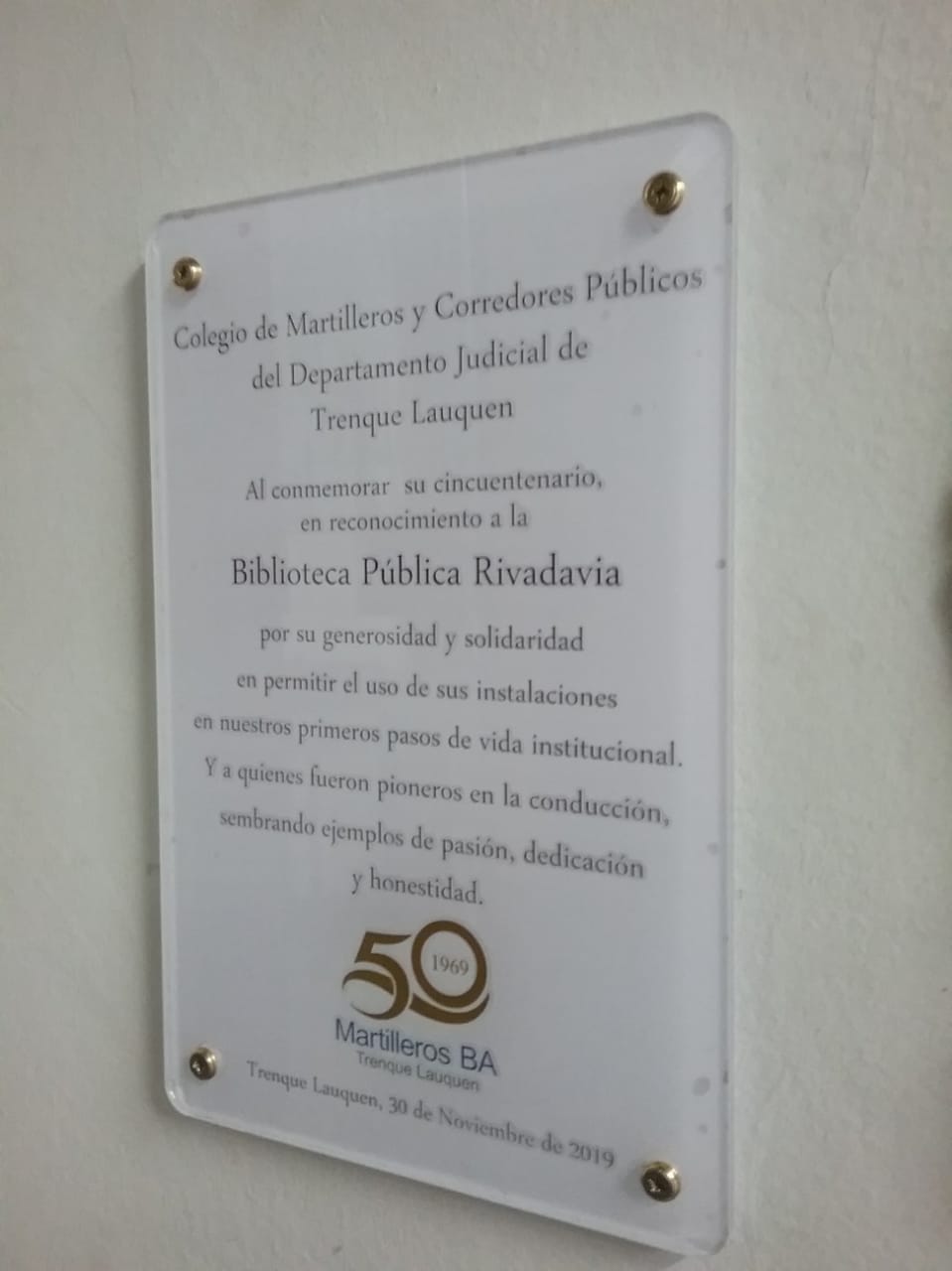 50 aniversario del Colegio de Martilleros y Corredores Públicos del Departamento Judicial Trenque Lauquen