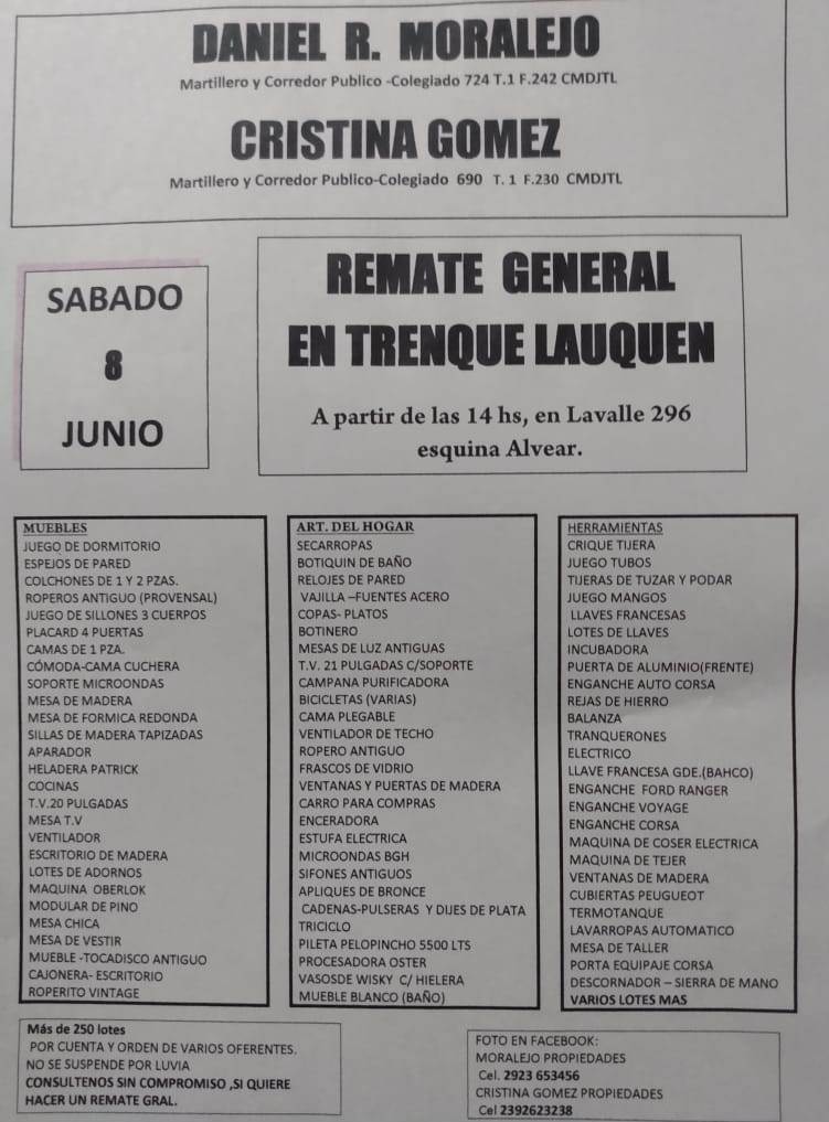 Remate general en Trenque Lauquen